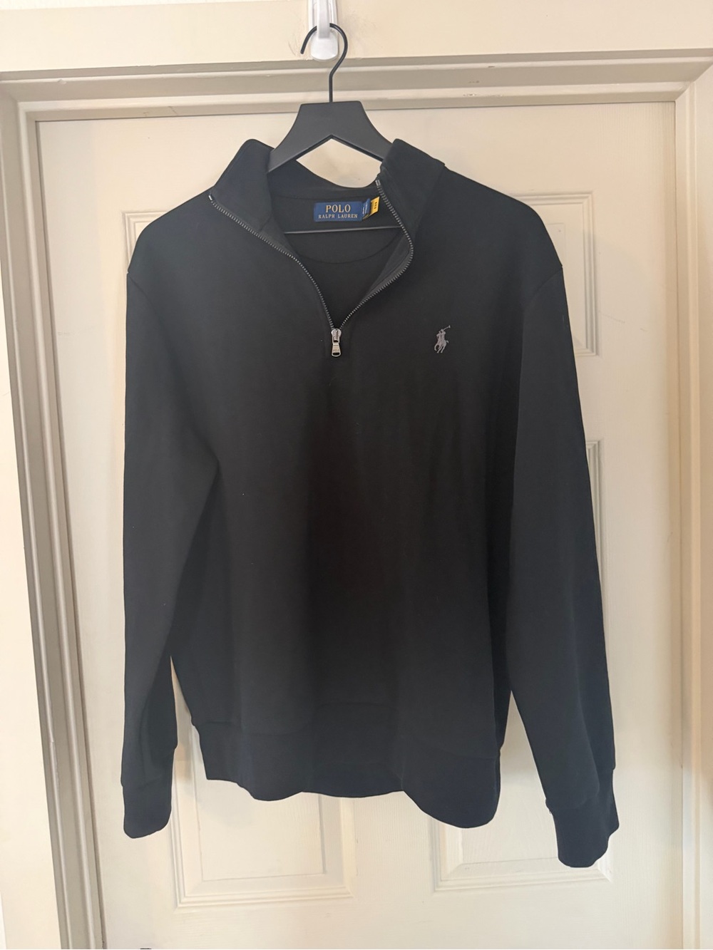 Polo Ralph Lauren Black Quarter-Zip Sweater with Contrast Pony Sz L - Picture 2 of 5